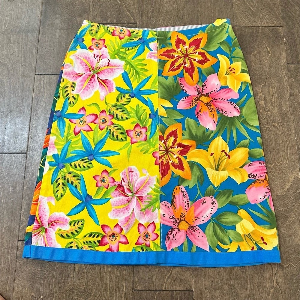 Tommy Hilfiger Skirt Womens Size‎ 8 Multicolor Patchwork Floral Midi Back